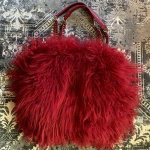 New Red large real long lamb/mongolian fur bag